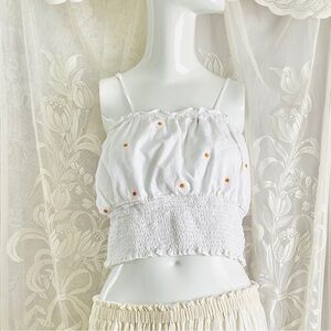 Isa & Ella Summer White Crop Top with Embroidered Flowers
